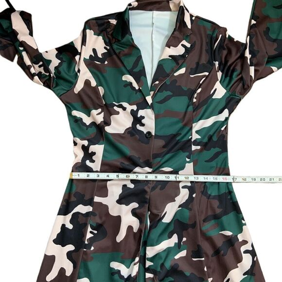 LIV D Camo Brown Pink Long Sleeve Button Up Collared Maxi Coat Dress Size Large - Picture 7 of 15